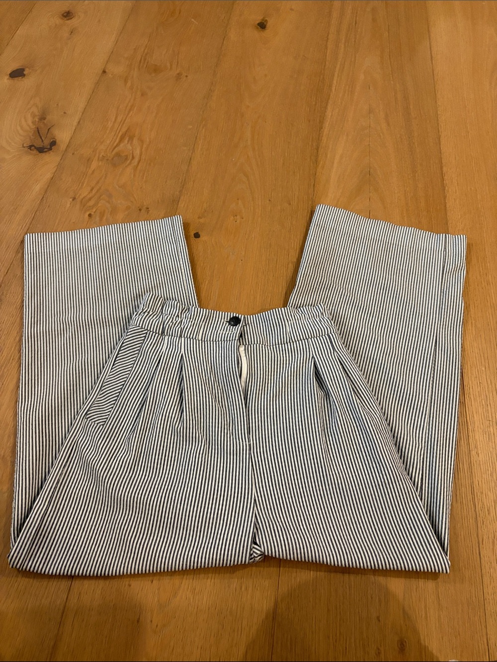 Women Navy Blue & White Pinstripe Casual Pants